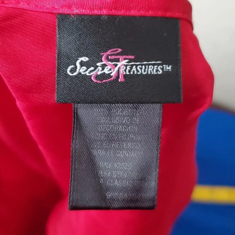 Secret Treasures Red Satin Long Chemise Nightgown Black Lace Trim - Medium